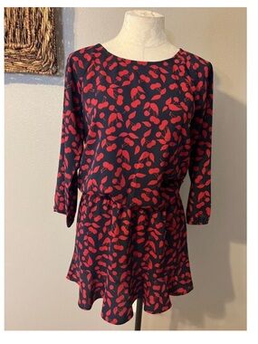 Joie Navy & Red Cherry Print Dress size Small